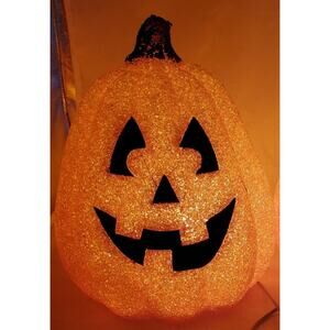 Vintage Seasons Orange Melted Plastic Popcorn Lightup Jack-O-Lantern Pumpkin 12”